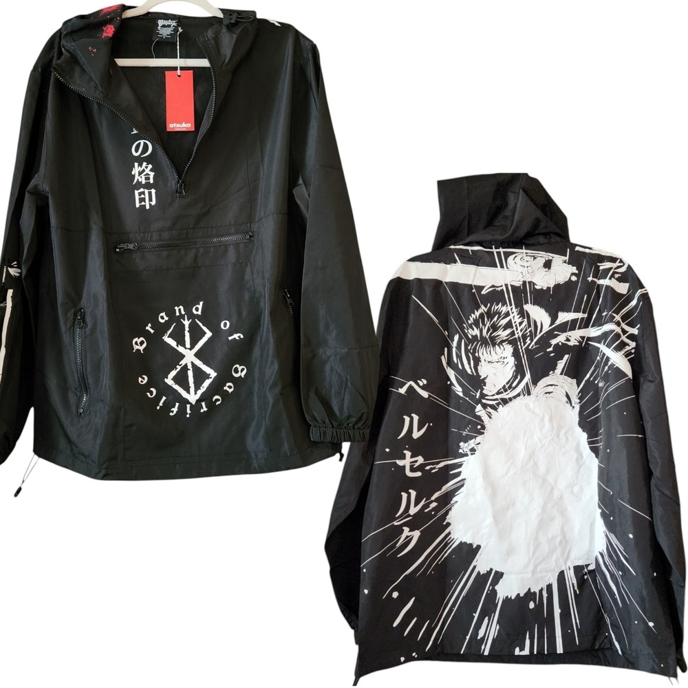 Berserk Brand Of Sacrifice 1/4 Zip Windbreaker M Black Long‎ Sleeve Hooded NWT